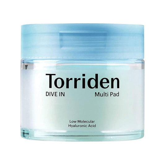Torriden Dive In Multi Pad toner pad jar, blue cap and white container with label