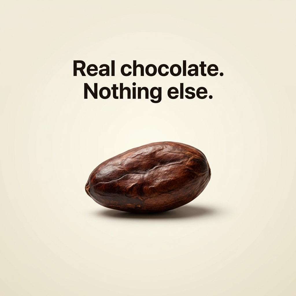 Single raw cacao bean, dark brown