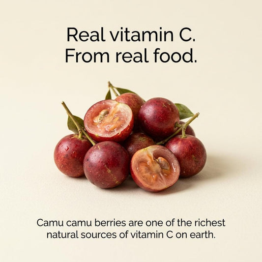 Camu camu berries bunch with halved fruit pieces