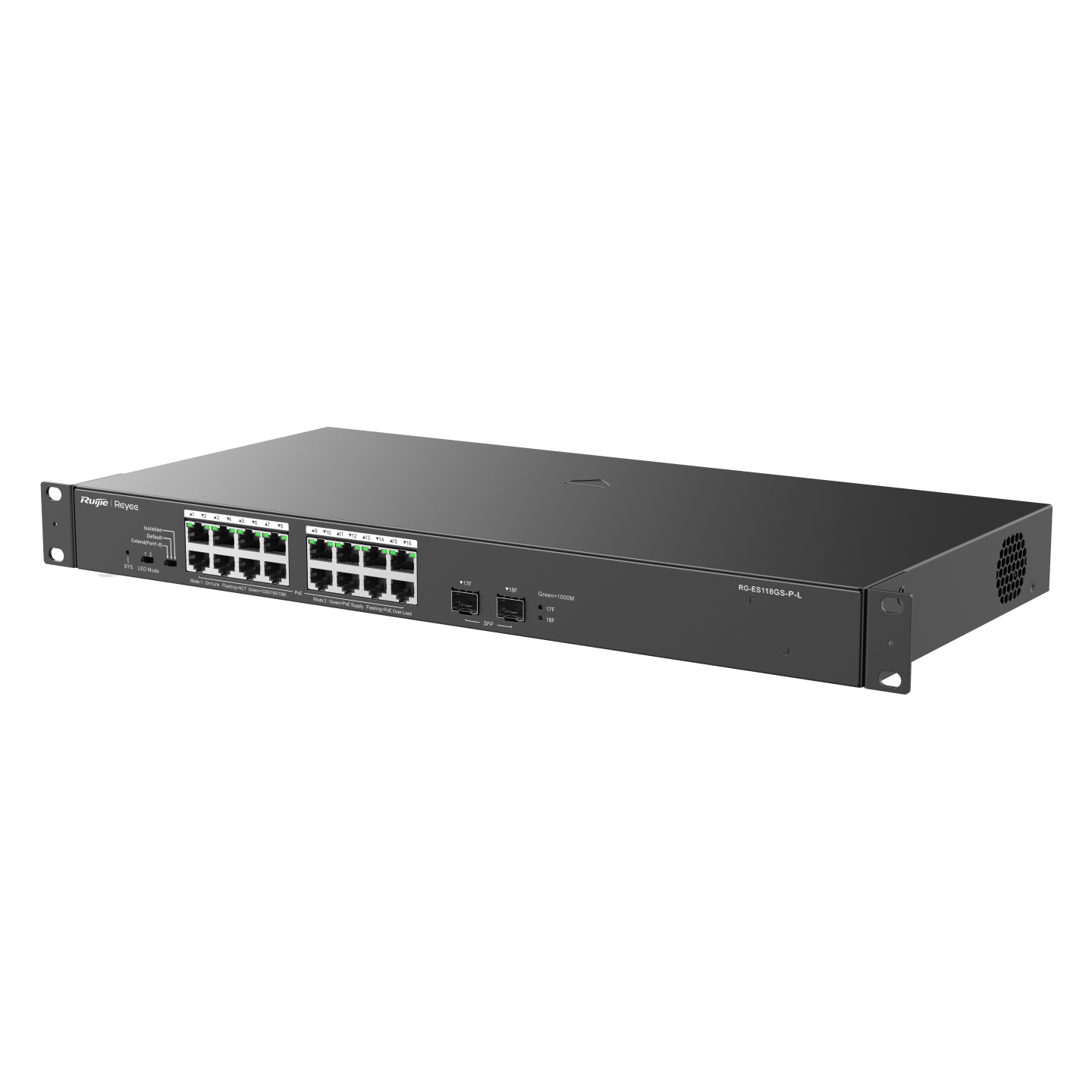 Ruijie Reyee RG-ES118GS-P-L 18-Port Gigabit Unmanaged PoE Switch | 16 PoE+ Ports | 2 SFP Uplinks | 247W PoE Budget | CCTV &amp; Business Network Switch