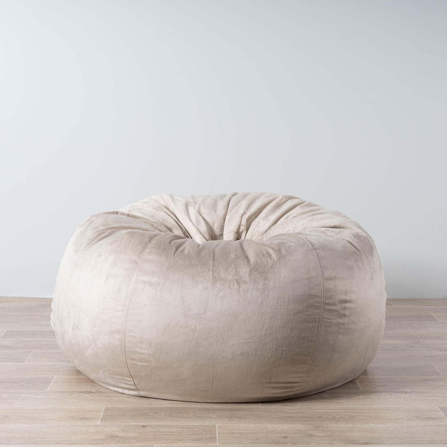 Champagne latte faux fur bean bag chair, low rounded profile