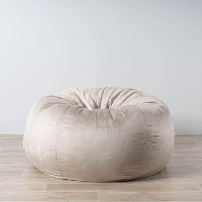 Champagne latte faux fur bean bag chair, low rounded profile