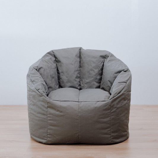 Charcoal outdoor bean bag chair cover with gathered back and front panels