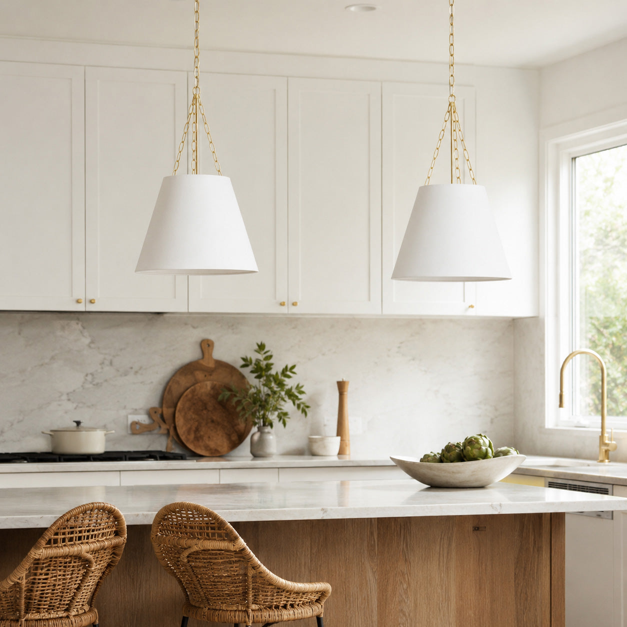 Chloe Pendant Light - White with Gold Hardware