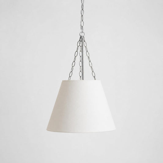 White bell pendant light shade with nickel chain and hardware