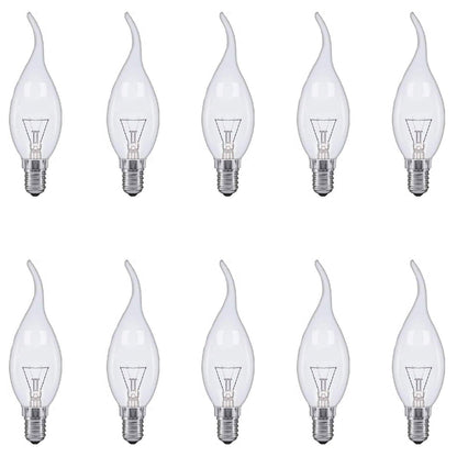 E14 Flame Tip Fancy Chandelier Candle Globes - Pack of 10 Clear