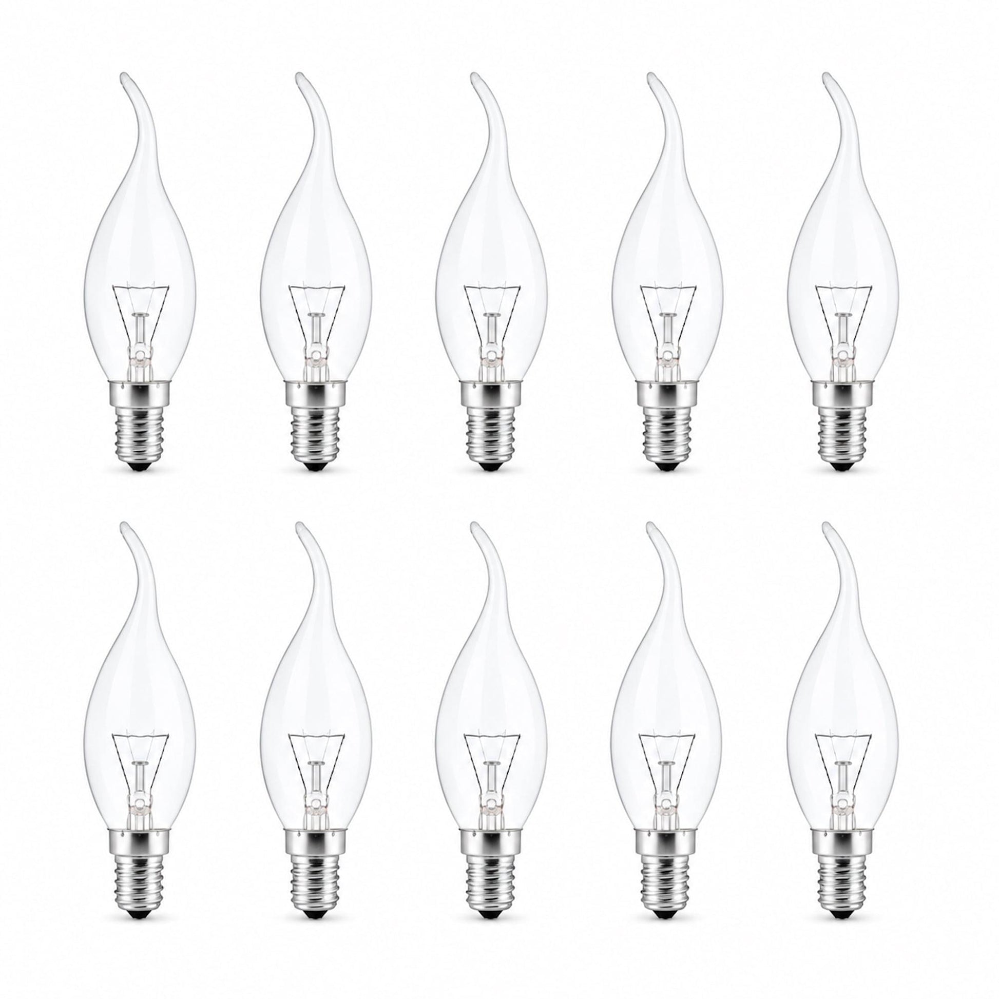 Pack of clear flame-tip chandelier candle bulbs with E14 screw bases