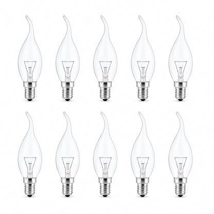 Pack of clear flame-tip chandelier candle bulbs with E14 screw bases