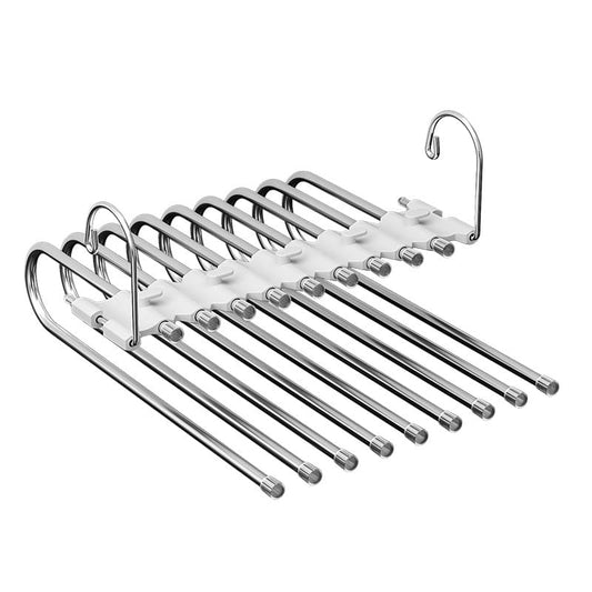 Stainless steel 5-tier trouser rack with rails and hanging hooks