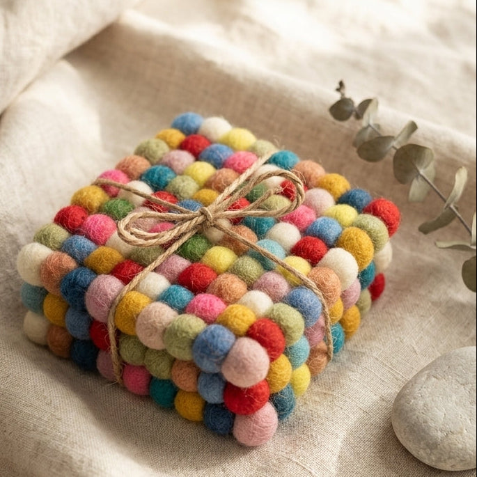 Confetti Mix / Multi Wool Felt Coasters – Set of 4