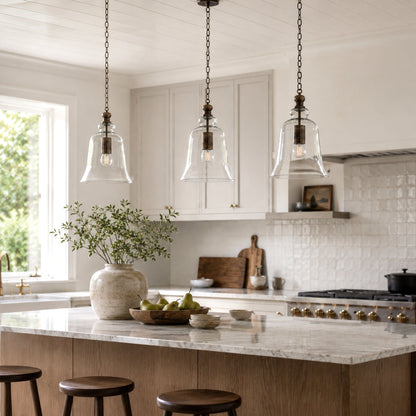 Gracie Glass Bell Shape Pendant Light - Brushed Antique Copper