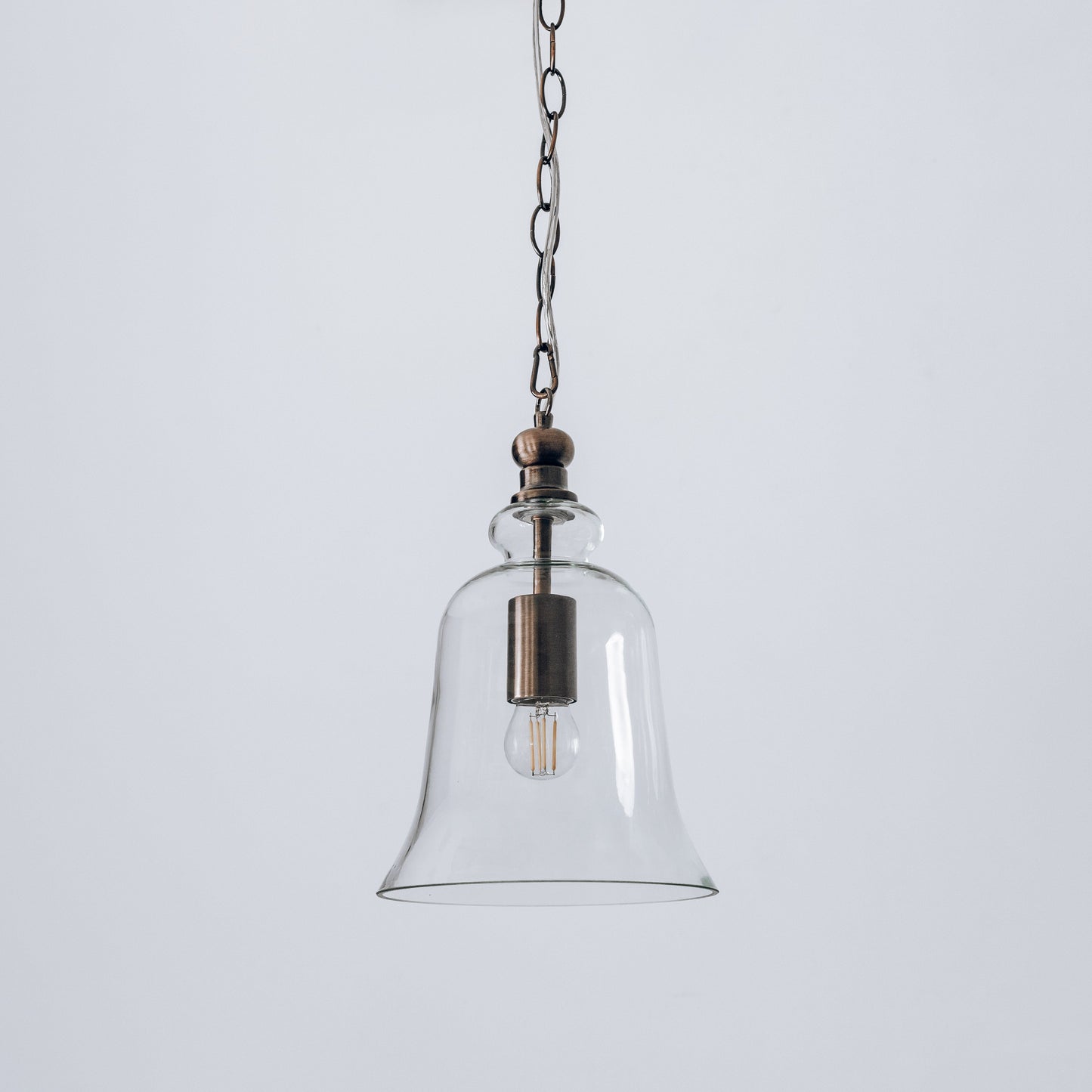 Gracie Glass Bell Shape Pendant Light - Brushed Antique Copper