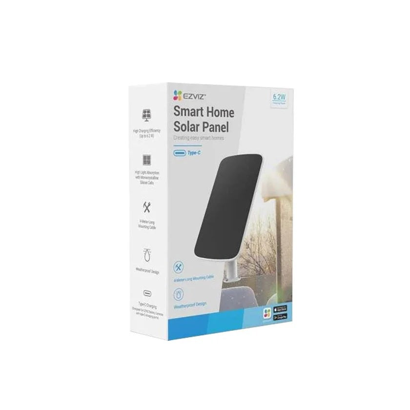 EZVIZ Solar Panel-E | High-Efficiency Type-C Solar Charger for EZVIZ Battery Cameras | Weatherproof IP65, 6.18W Output, 4m Cable