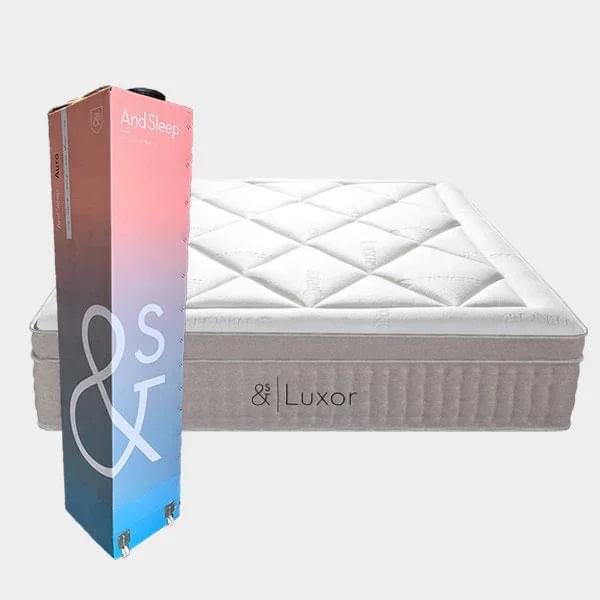Grey and white Luxor mattress with quilted top, side label visible