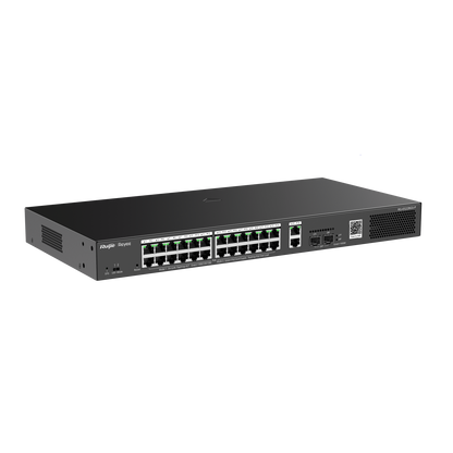 RG-ES228GS-P 28-Port Gigabit Smart Cloud Managed PoE Switch – 24 PoE+ Ports, 2 RJ45 Uplinks, 2 SFP Ports, Fan-Controlled, Ideal for Enterprise & CCTV Networks