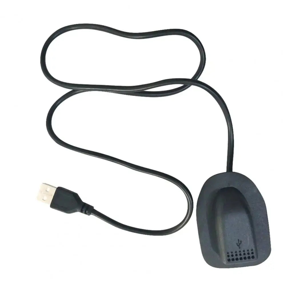 Black USB charging cable with inline connector and external charging module