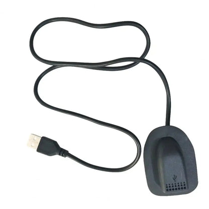 Black USB charging cable with inline connector and external charging module