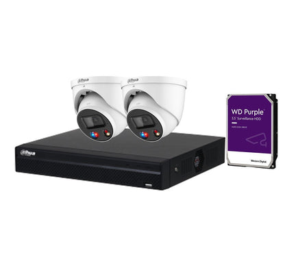Dahua AI TiOC 2x 6MP CCTV Cameras (White) DH-IPC-HDW3649H-AS-PV-ANZ-S2, 4CH  WizSense NVR DHI-NVR4104HS-4P Kit