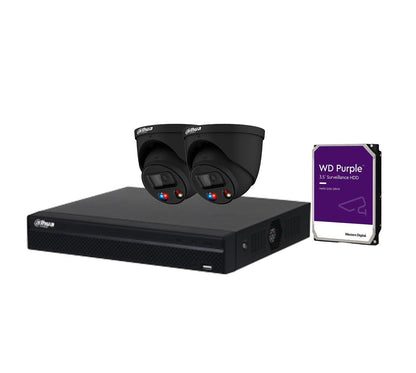 Dahua AI TiOC 2x 6MP CCTV Cameras (Black) DH-IPC-HDW3649H-AS-PV-ANZ-S2-BLK, 4CH  WizSense NVR DHI-NVR4104HS-4P Kit