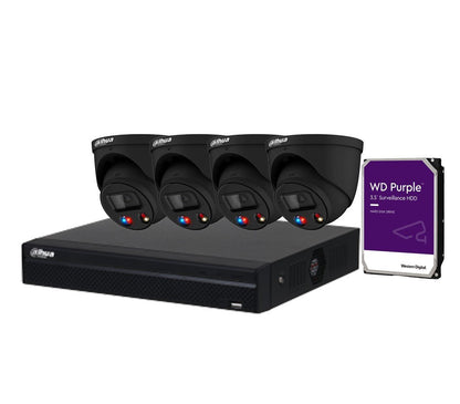 Dahua Active Deterrence TIOC AI 4 Cameras (Black)(IPC-HDW3849H-AS-PV-ANZ-BLK) with 4CH AI WizSense NVR System (8MP Camera)
