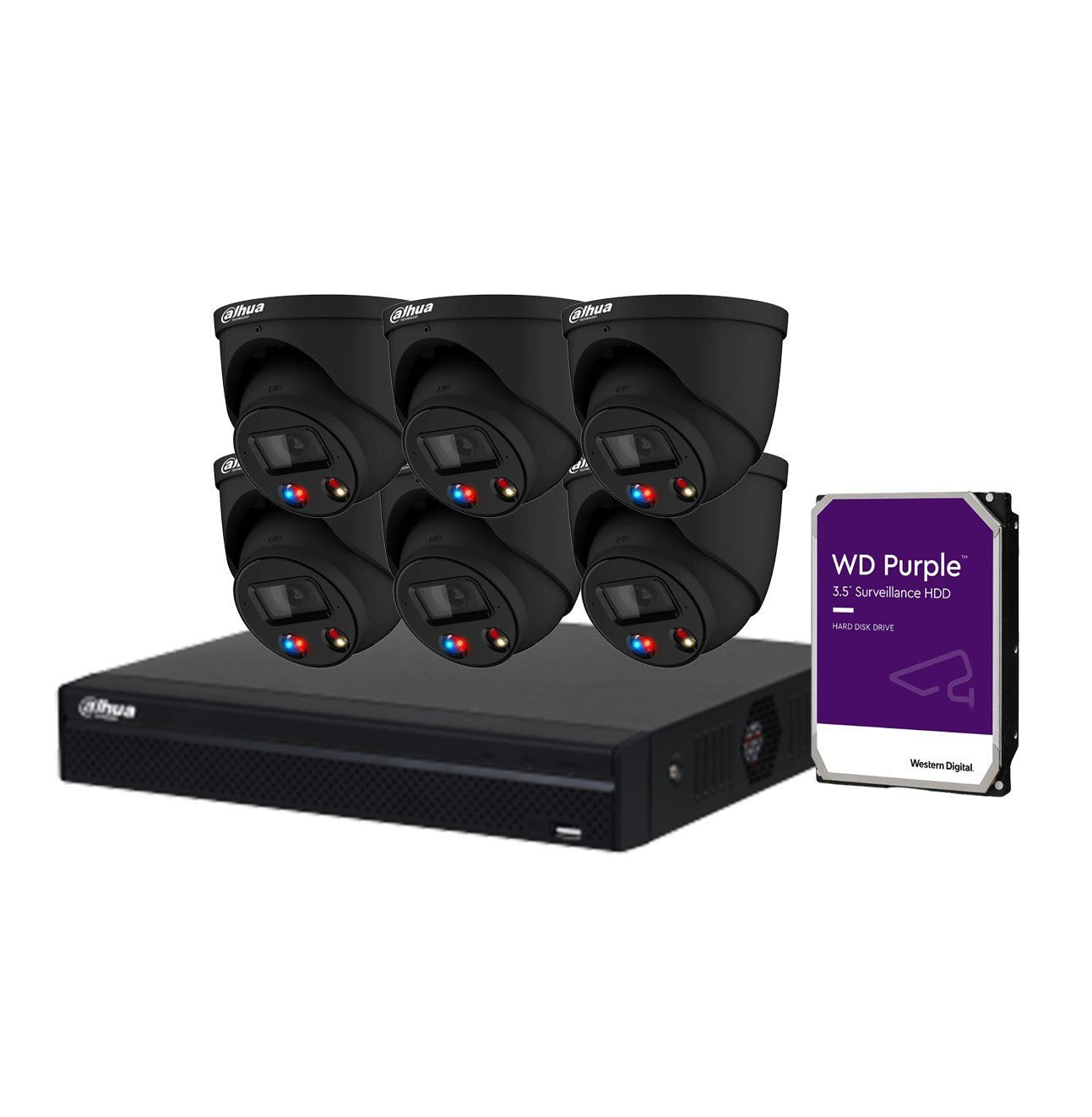 Dahua 8‑Channel 6 MP TiOC 2.0 Active Deterrence Motorised Turret CCTV Kit – DH‑IPC‑HDW3649H‑ZAS‑PV‑ANZ (Black) + DHI‑NVR4108HS‑8P‑AI/ANZ & WD Purple HDD