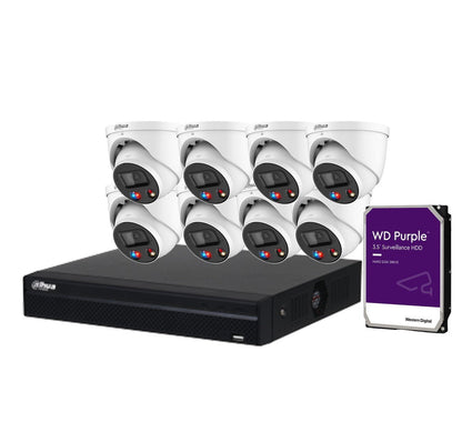 Dahua 8x 6MP TiOC 2.0 Active Deterrence Turret IP CCTV Kit – DH‑IPC‑HDW3649H‑ZAS‑PV‑ANZ (White) + DHI‑NVR4108HS‑8P‑AI/ANZ & WD Purple HDD
