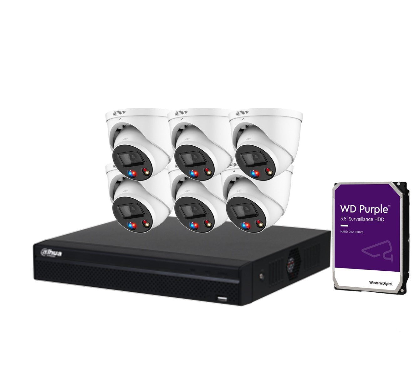 Dahua 8‑Channel 6 MP TiOC 2.0 Active Deterrence Motorised Turret CCTV Kit – DH‑IPC‑HDW3649H‑ZAS‑PV‑ANZ (White) + DHI‑NVR4108HS‑8P‑AI/ANZ & WD Purple HDD
