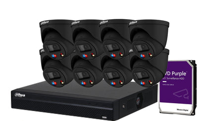 Dahua 8-Camera 8MP Full-Color Night Vision Surveillance Kit with Active Deterrence and AI 8-Channel NVR – DH-IPC-HDW3849H-AS-PV-ANZ-S2 + NVR4108HS-8P-AI/ANZ(Black)