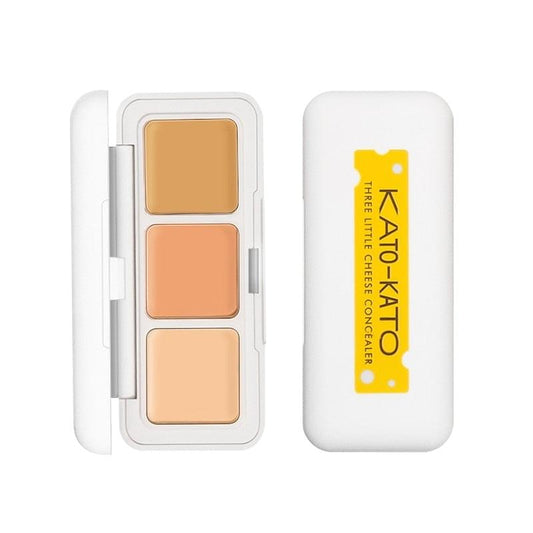 KATO-KATO three-shade concealer compact showing three tan shades and outer case