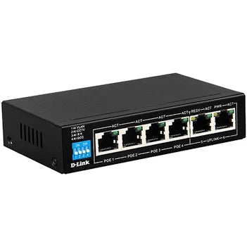 D-Link DES-F1006P-E 6-Port Fast Ethernet PoE Switch with 4 Long-Reach PoE Ports, 2 Uplink Ports &amp; 60W PoE Budget