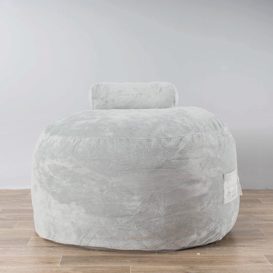 Silver DreamPod Classic bean bag lounge chair with integrated headrest and backrest.