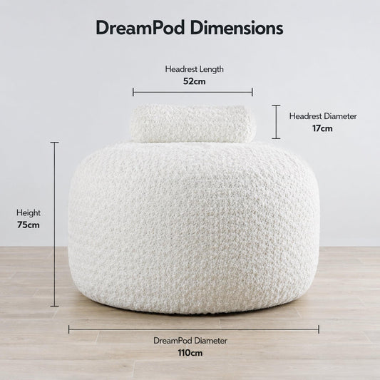 White DreamPod Classic headrest cushion, full rounded backrest shape