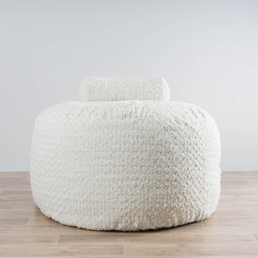 White plush headrest cushion for DreamPod Classic, rounded tufted texture