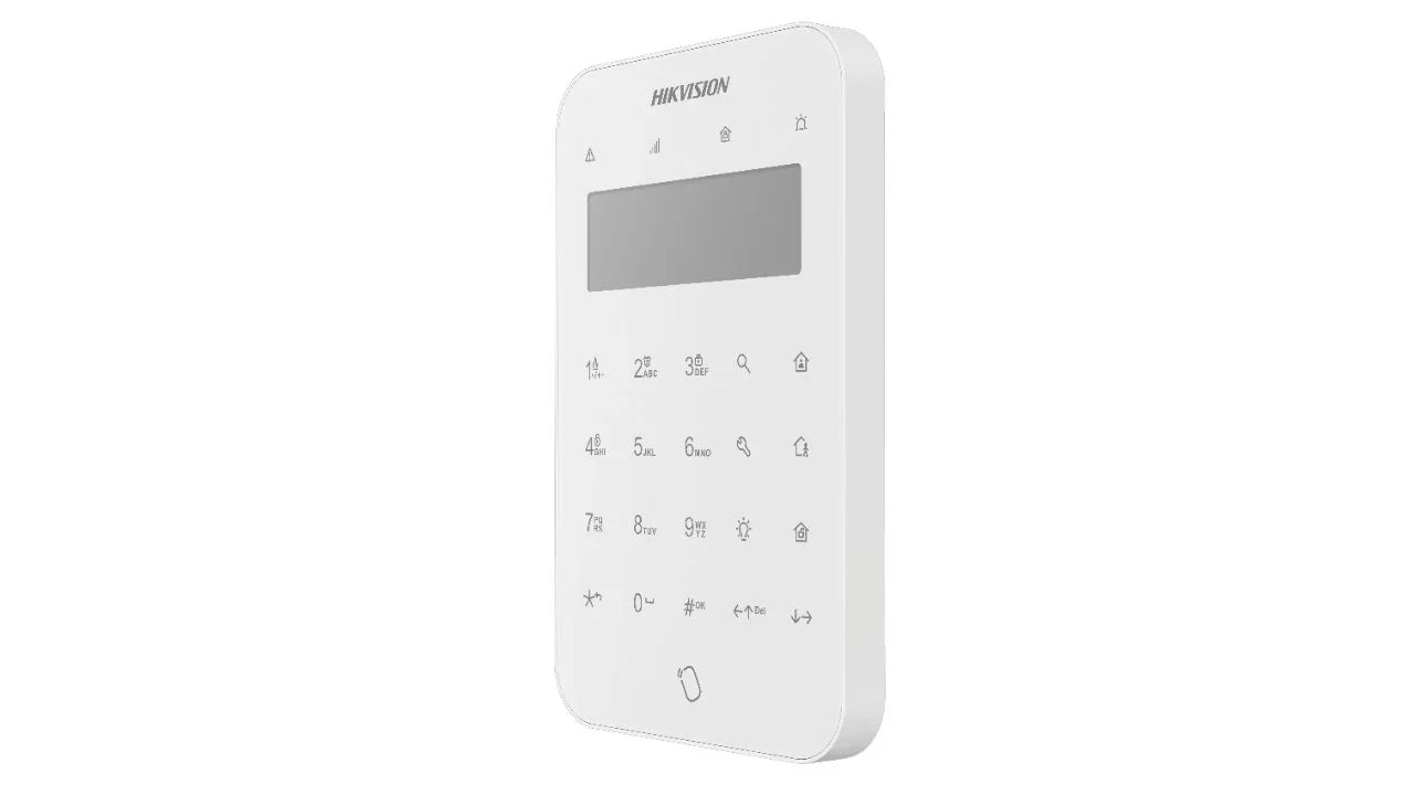 HIKVISION DS‑PK1‑LT‑WB Wireless Keypad with LCD Screen – 433 MHz Tri-X Touch Control Panel with Tag Reader & Panic Functions For AX Pro