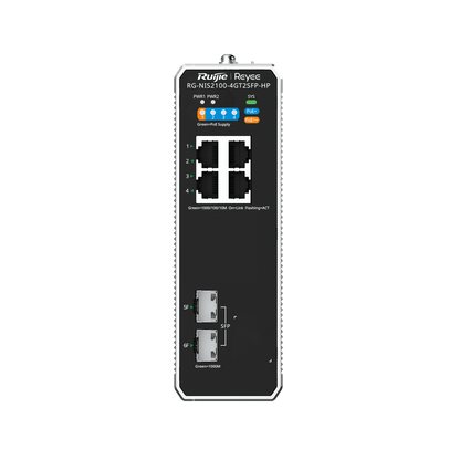 RG-NIS2100-4GT2SFP-HP 6-Port Cloud Managed Industrial Switch – 1 PoE++ Port, 3 PoE+ Ports, 2 SFP Uplinks, 90W PoE Output, Industrial-Grade
