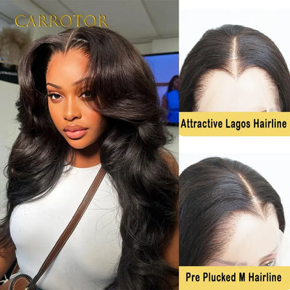 Black deep wave lace wig with preplucked hairline and natural part