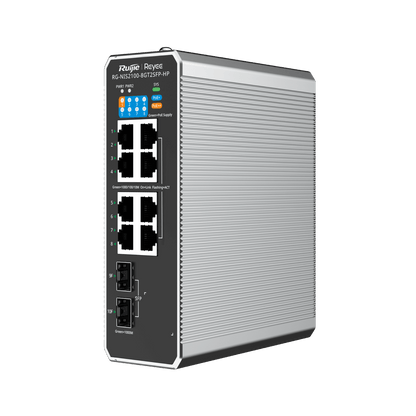 RG-NIS2100-8GT2SFP-HP 10-Port Cloud Managed Industrial Switch – 1 PoE++ Port, 7 PoE+ Ports, 2 SFP Uplinks, 90W PoE Output, Industrial-Grade