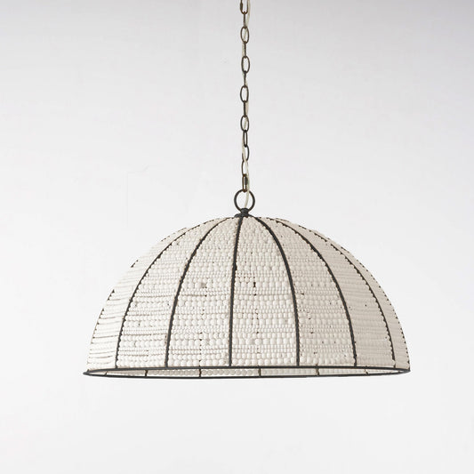 Black and white beaded dome pendant light with curved ribbed sides