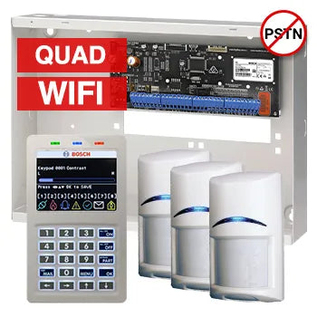 BOSCH Solution 6000 Alarm Kit – CC615PB IP Panel + CP737B WiFi Prox LCD Keypad + 3x Quad PIR Detectors + Siren Kit – K6000-IPW-3QUAD