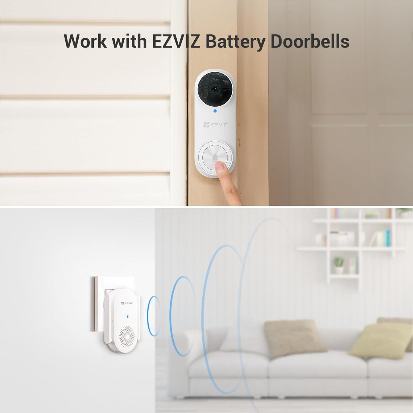 EZVIZ CH1 Smart Wi-Fi Chime for Battery Video Doorbells – 20 Ringtones, Wi-Fi Signal Booster, Plug-In AC Power, Dual Antennas