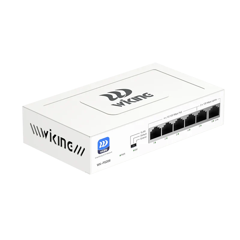 Wi-Tek Wiking WK-PS206 4-Port PoE Switch 4FE+2FE uplink 250m Long Range