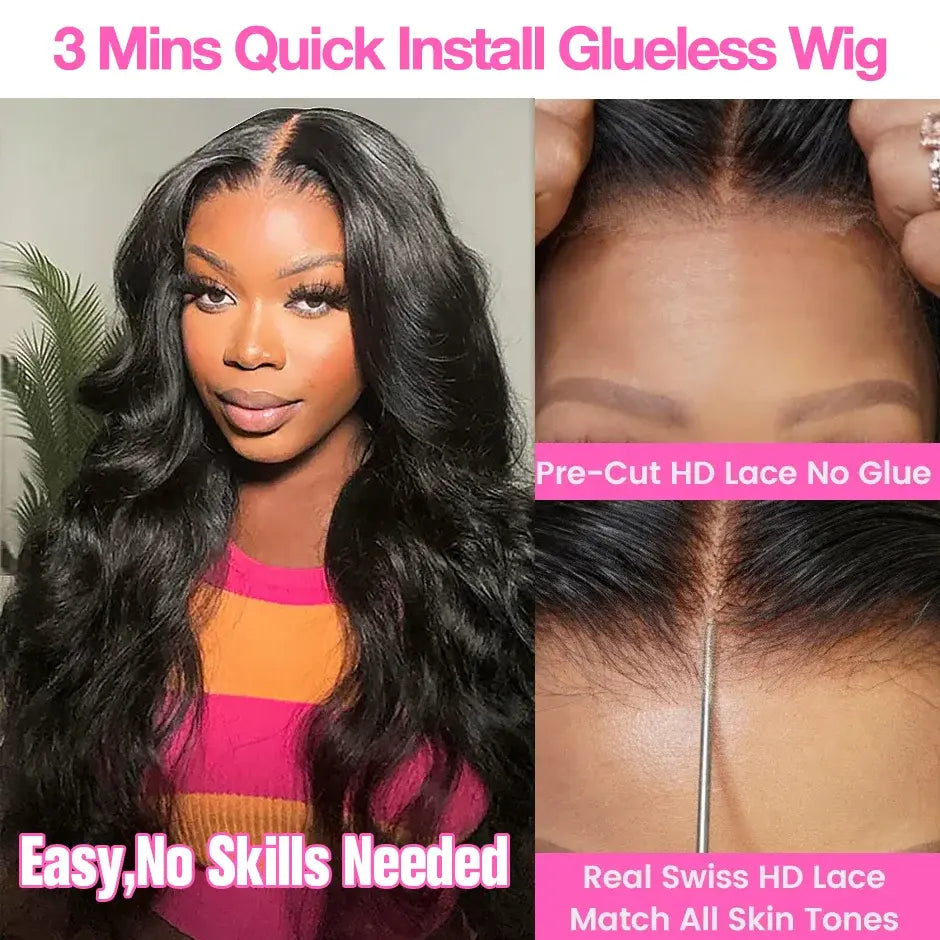 Black loose-wave lace-front human hair wig with pre-cut HD lace, natural hairline