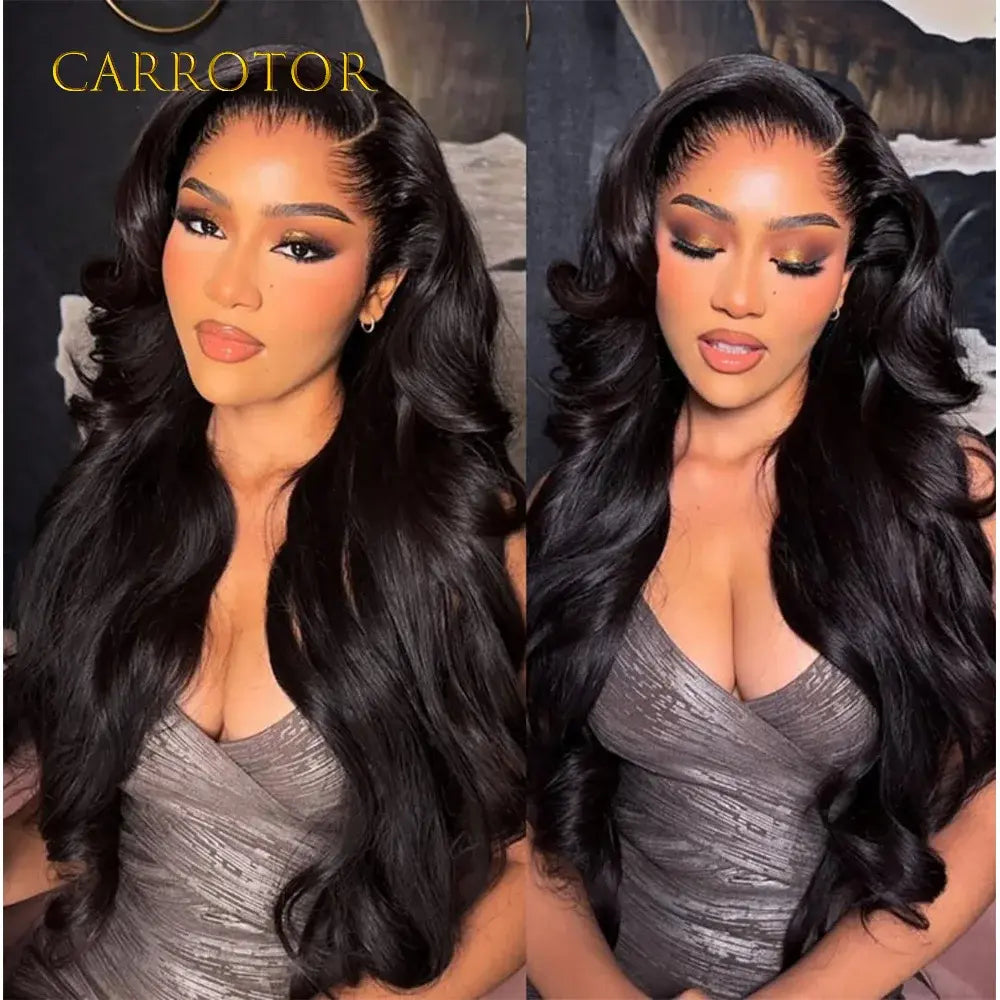 Black deep wave wig with side part and flowing loose curls