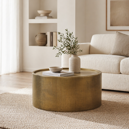 Felix Ribbed Barrel Coffee Table - Brass