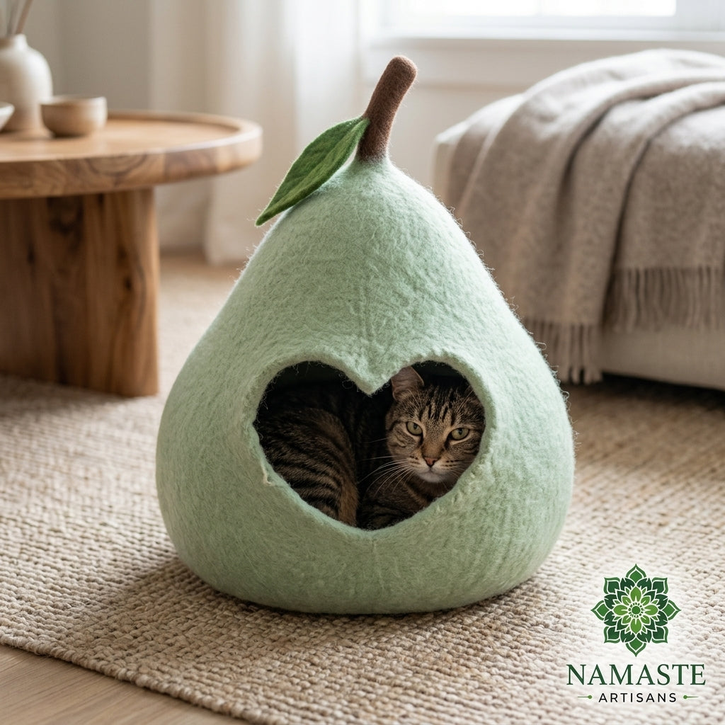 Pear Shaped Wool Cat Cave Bed
