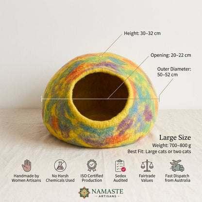 Rainbow Yellow Wool Cat Cave Bed