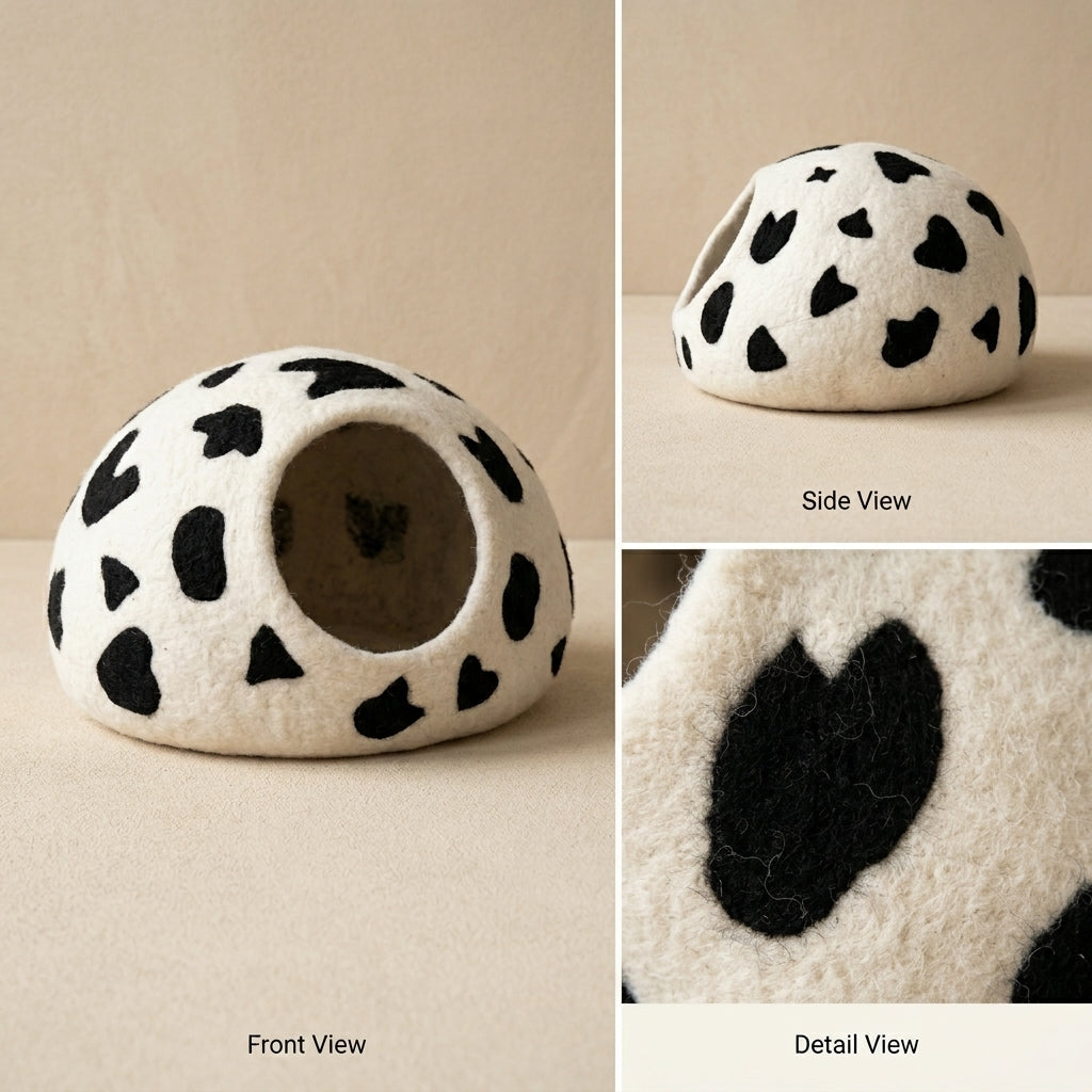 Cow Print Wool Cat Cave Bed