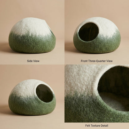 Green Ombre Wool Cat Cave Bed