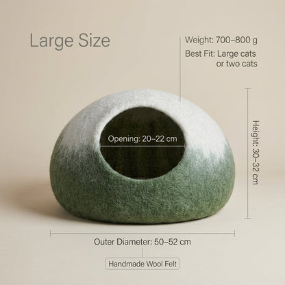 Green Ombre Wool Cat Cave Bed