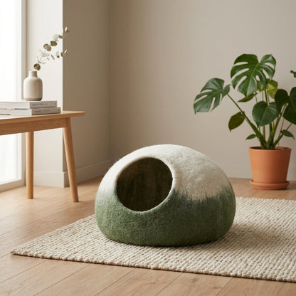 Green Ombre Wool Cat Cave Bed